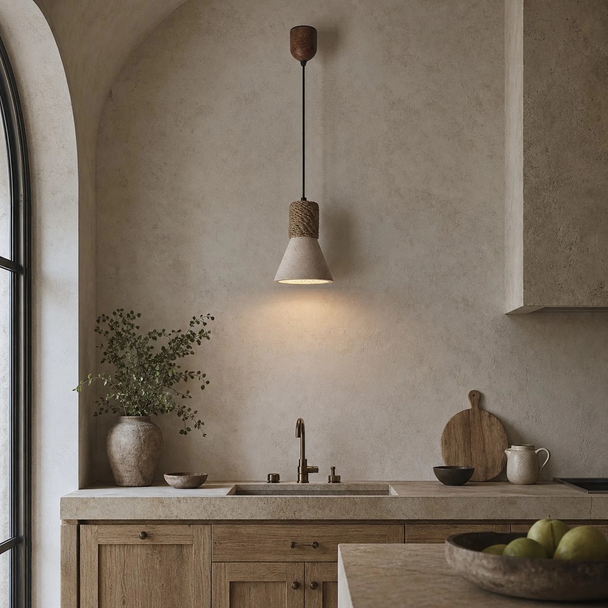 Pendant above a kitchen sink counter