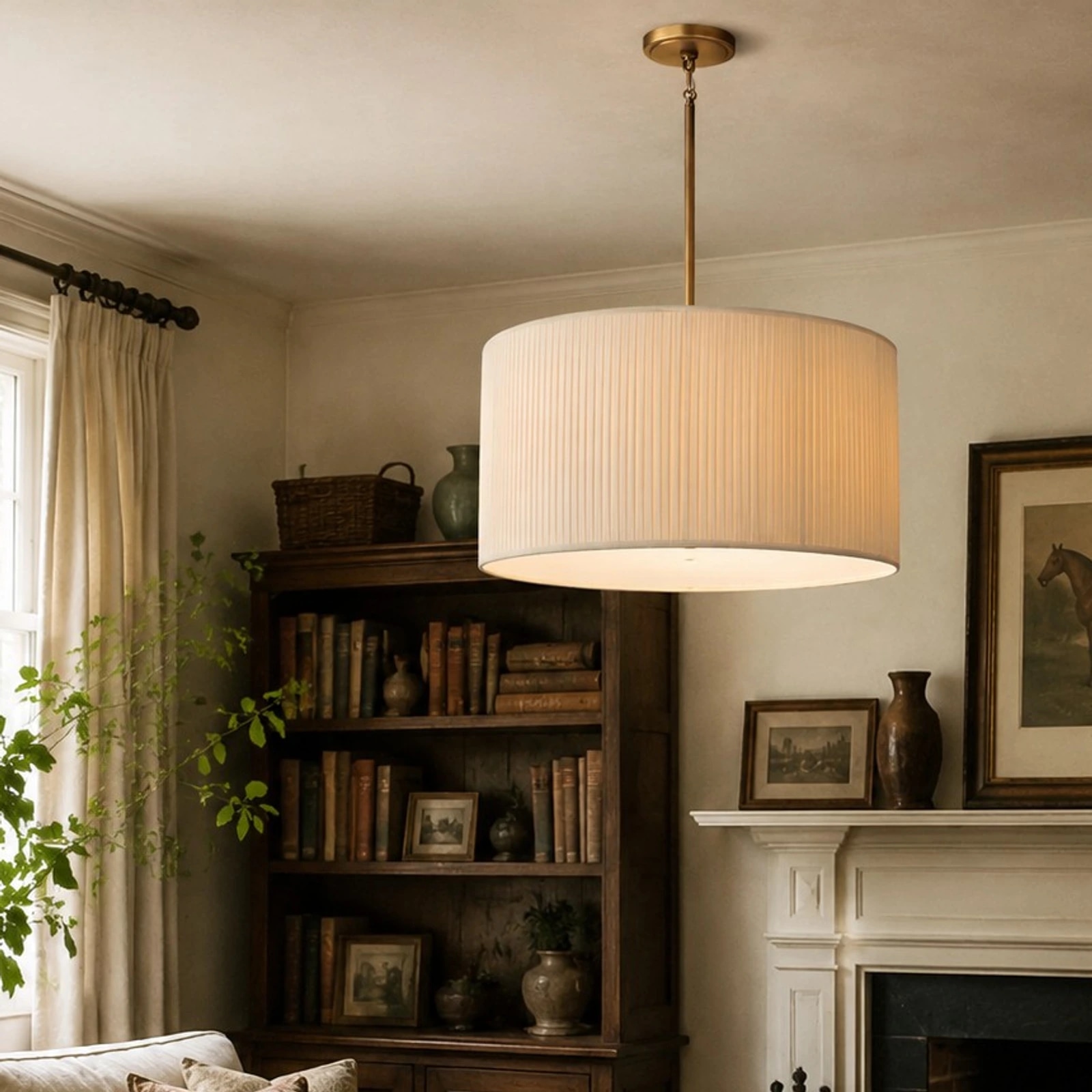 Lampadario Dumora in un'accogliente sala da biblioteca.