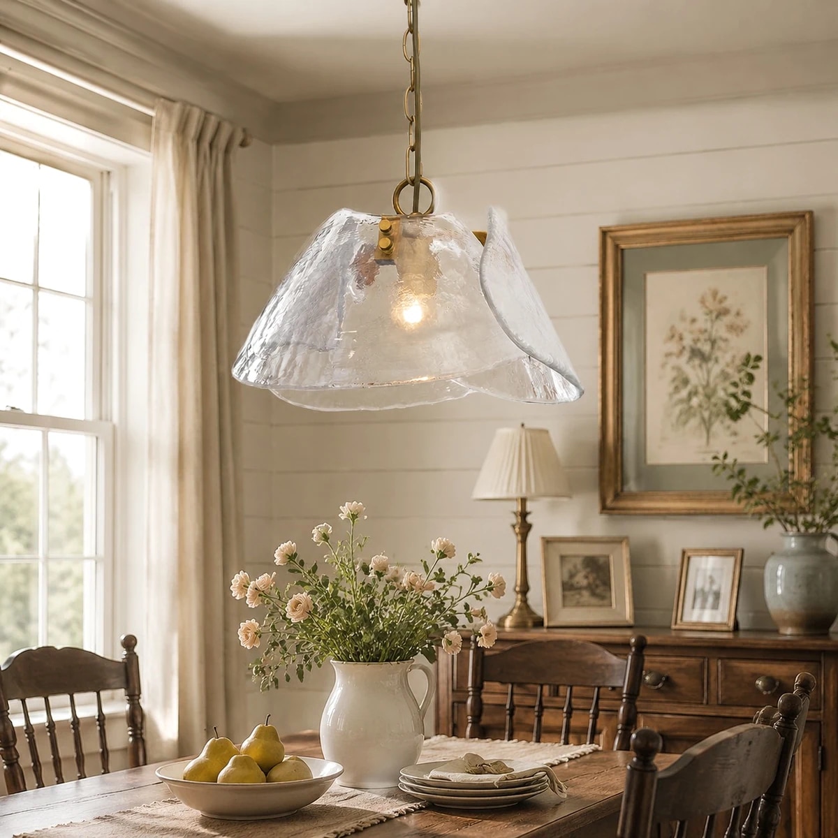 Pendant light in a warm dining room scene