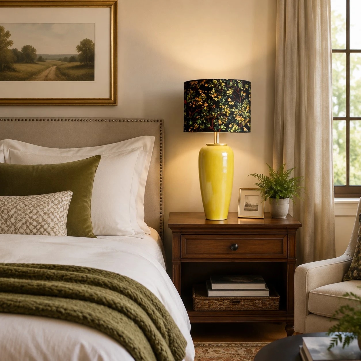 Ceramic table lamp styled on a bedroom nightstand
