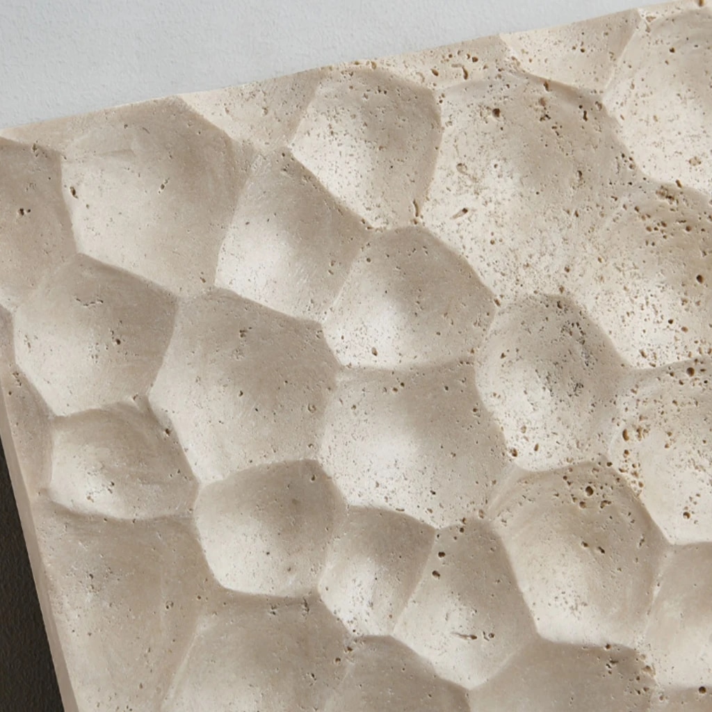 Three-dimensional carved travertine wall lamp face
