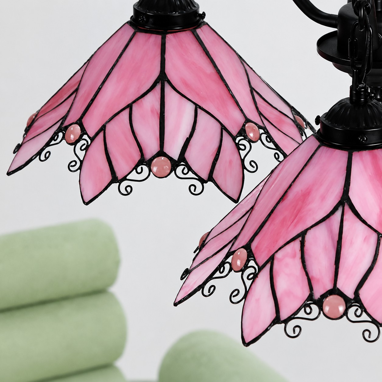 Four-Light Stained Glass Chandelier glass detail