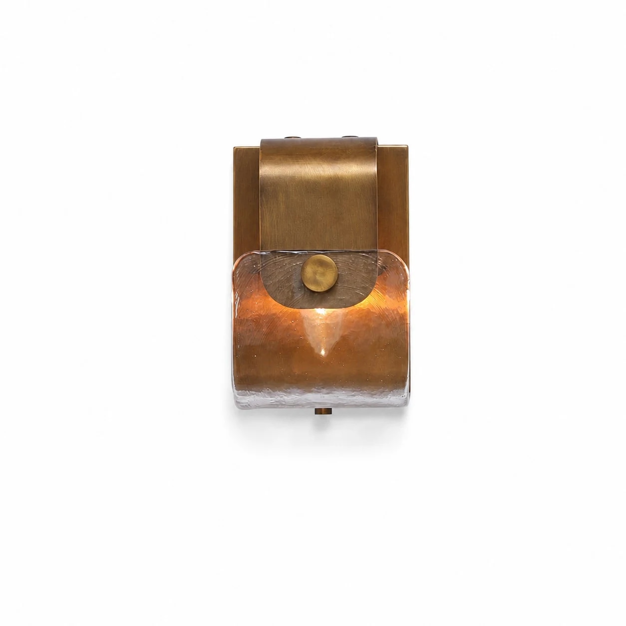 Vintage brass amber glass wall sconce front view