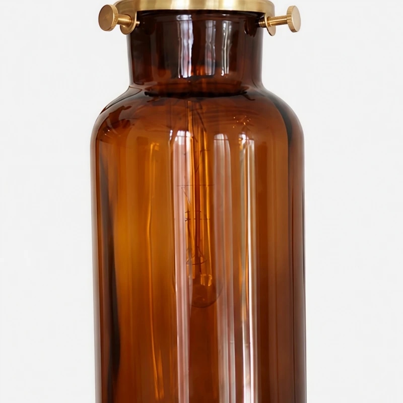 Dark amber brown glass shade close detail