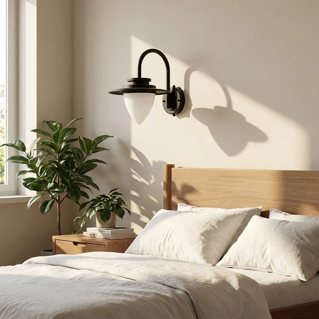 Wall lantern beside a warm bedroom wall