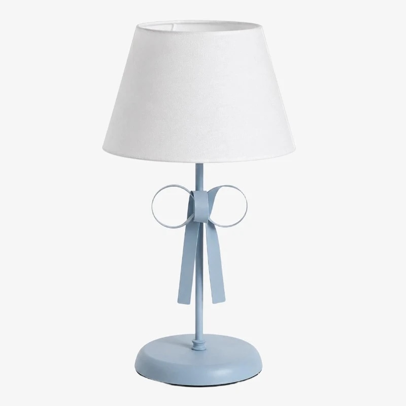 White shade with blue lamp body table lamp