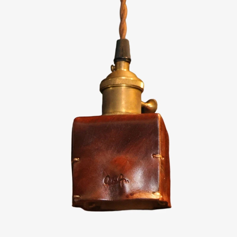 8 x 8 cm deep brown leather pendant shade