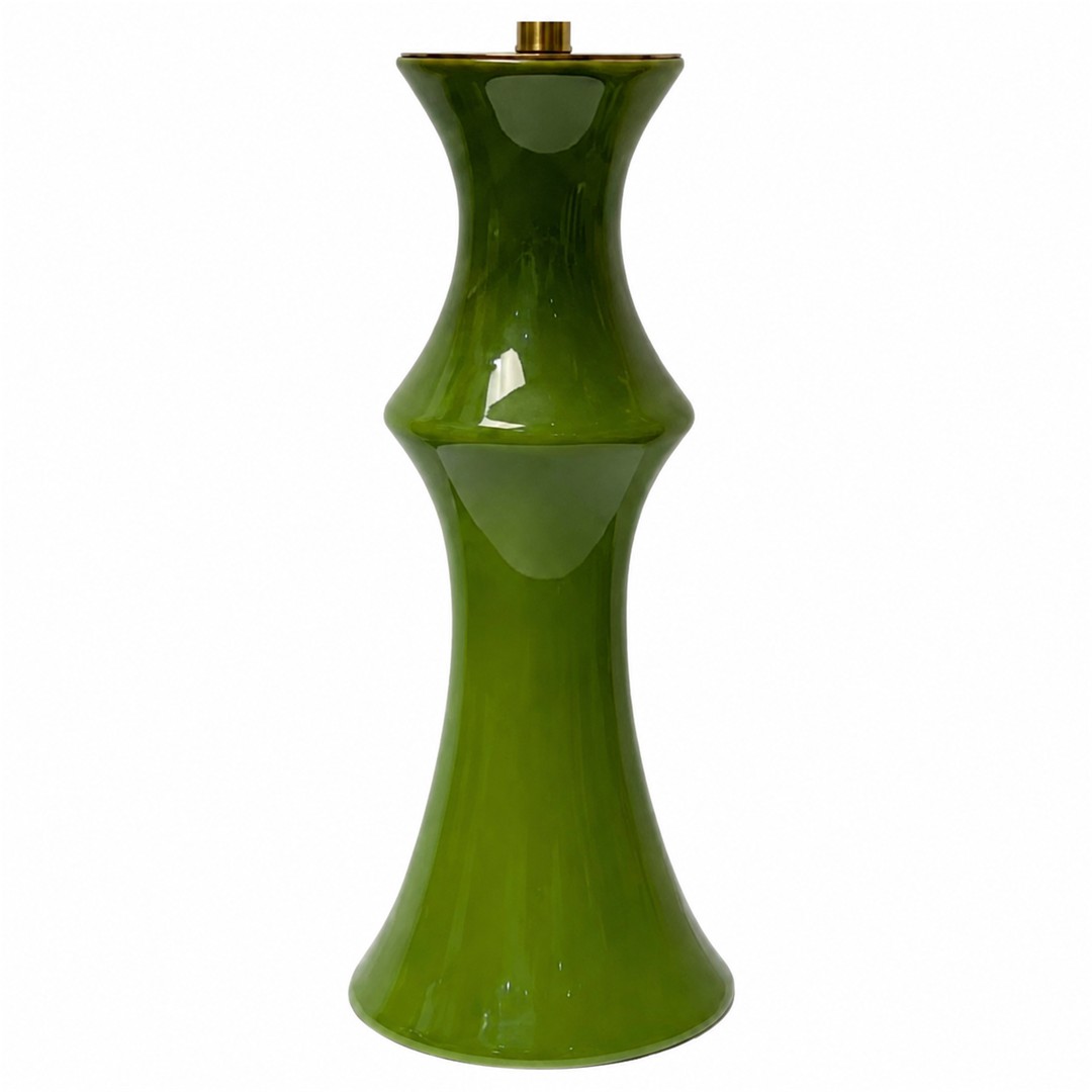 Close-up of glossy green ceramic lamp base