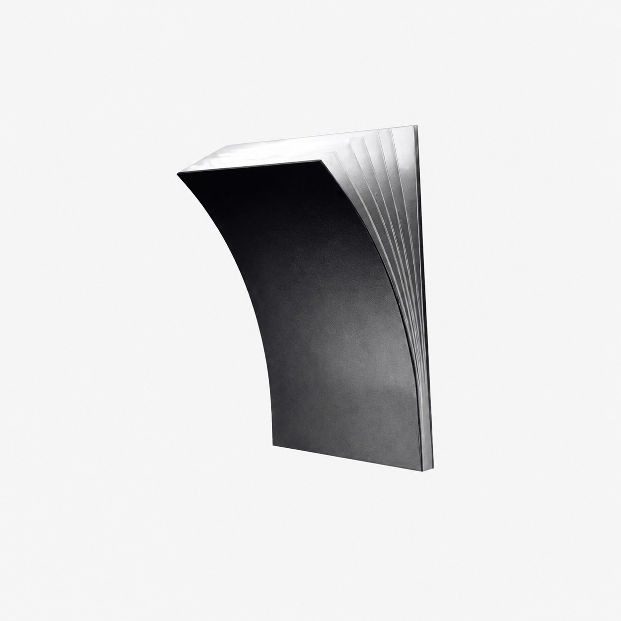 Black curved wall sconce on white background
