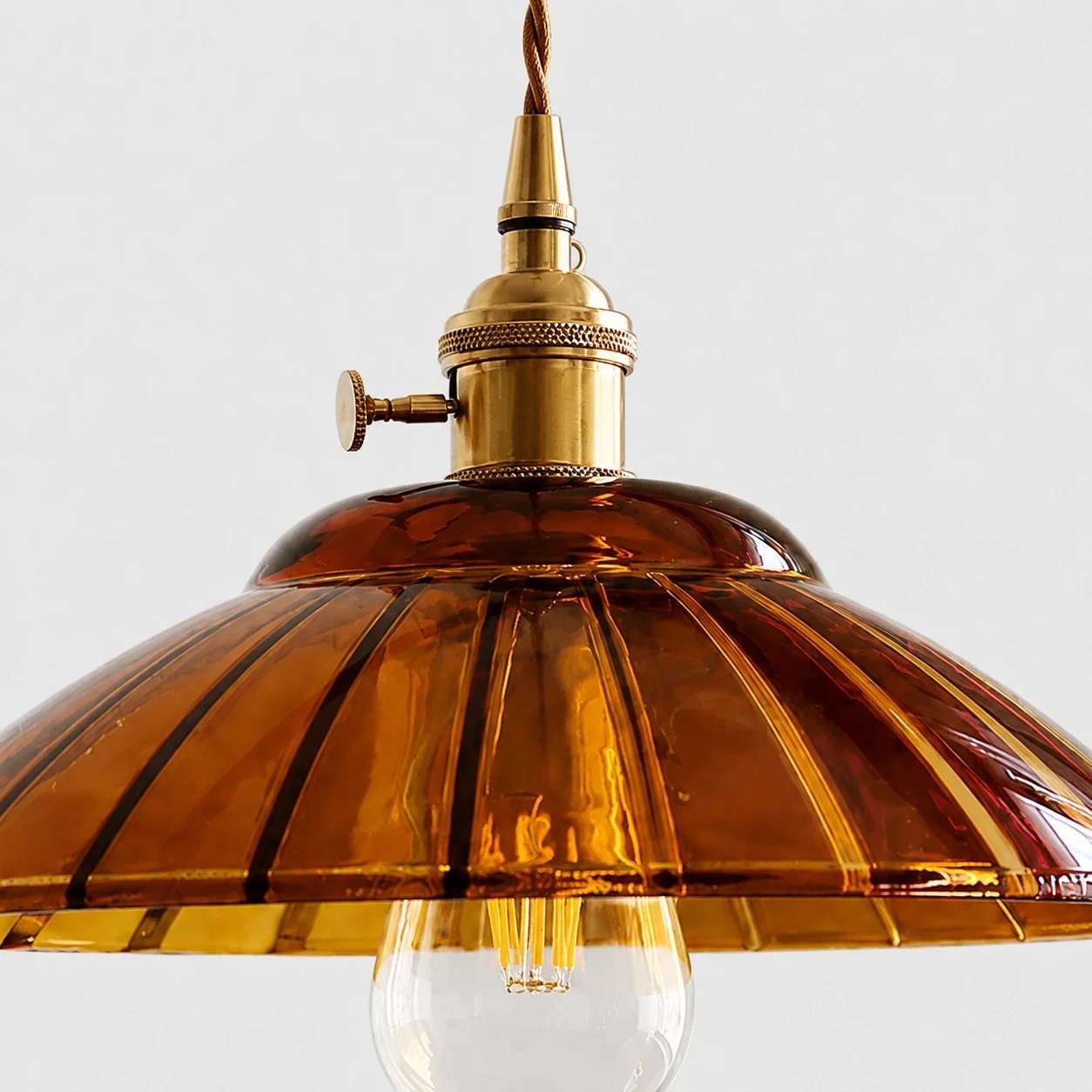 Ribbed amber glass shade detail