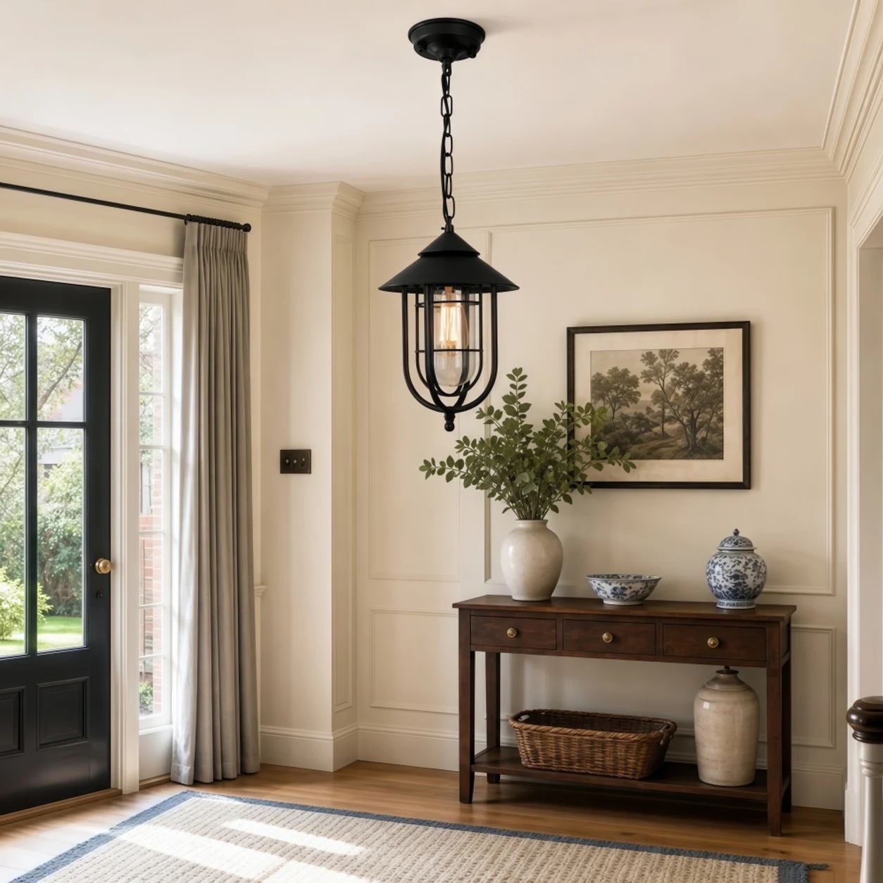 Entry room pendant lamp scene in black finish