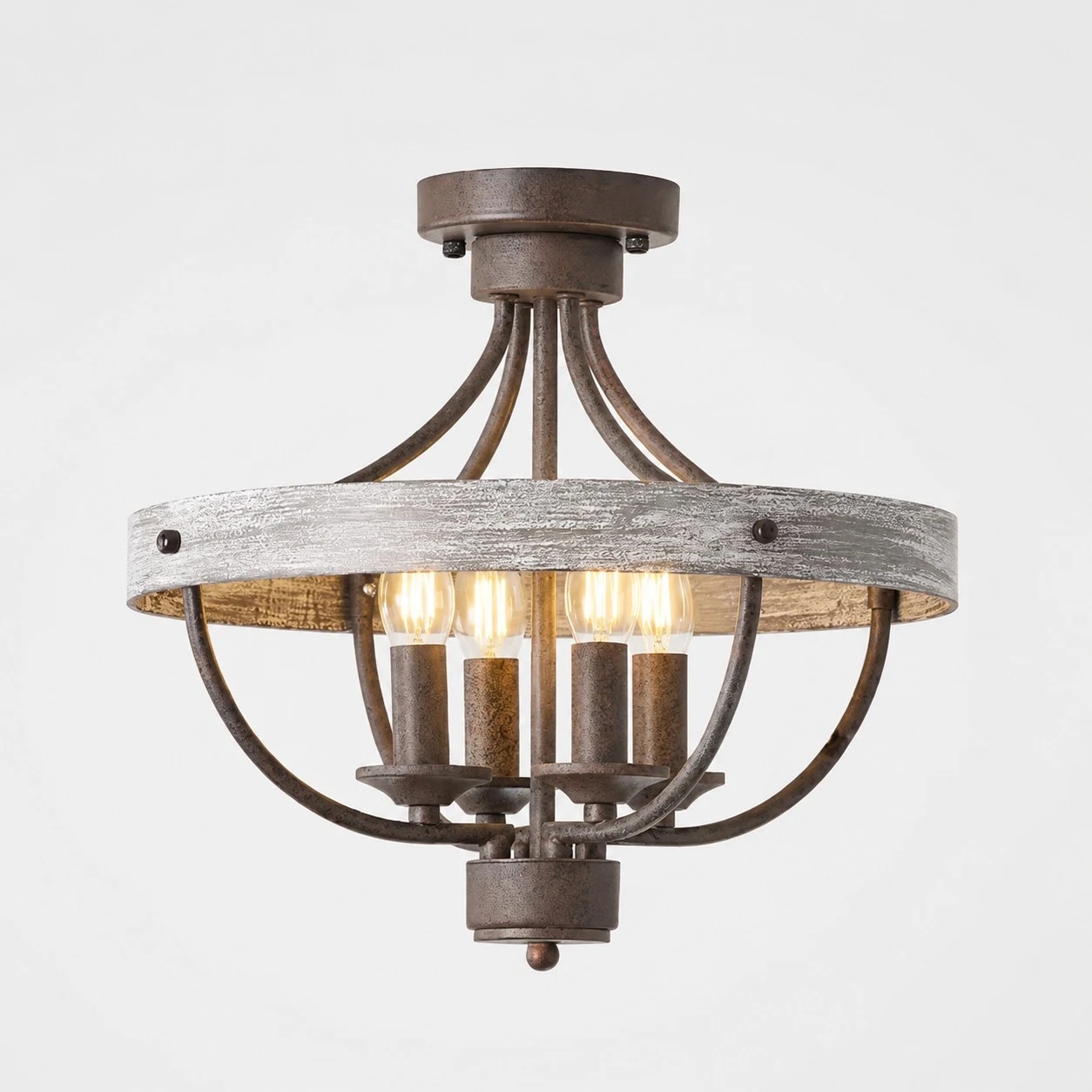Aged finish semi flush ceiling light