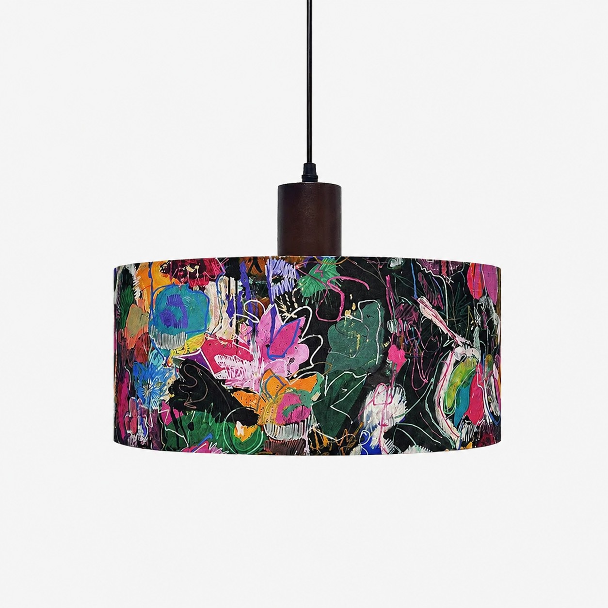 Colgante de tambor de tela con estampado floral pictórico