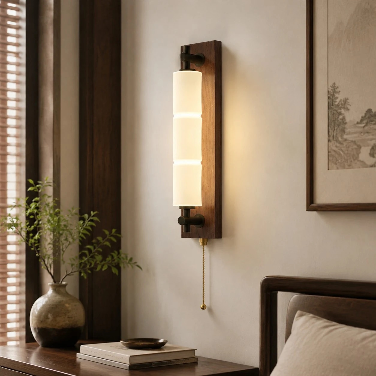 Wall sconce installed beside bed