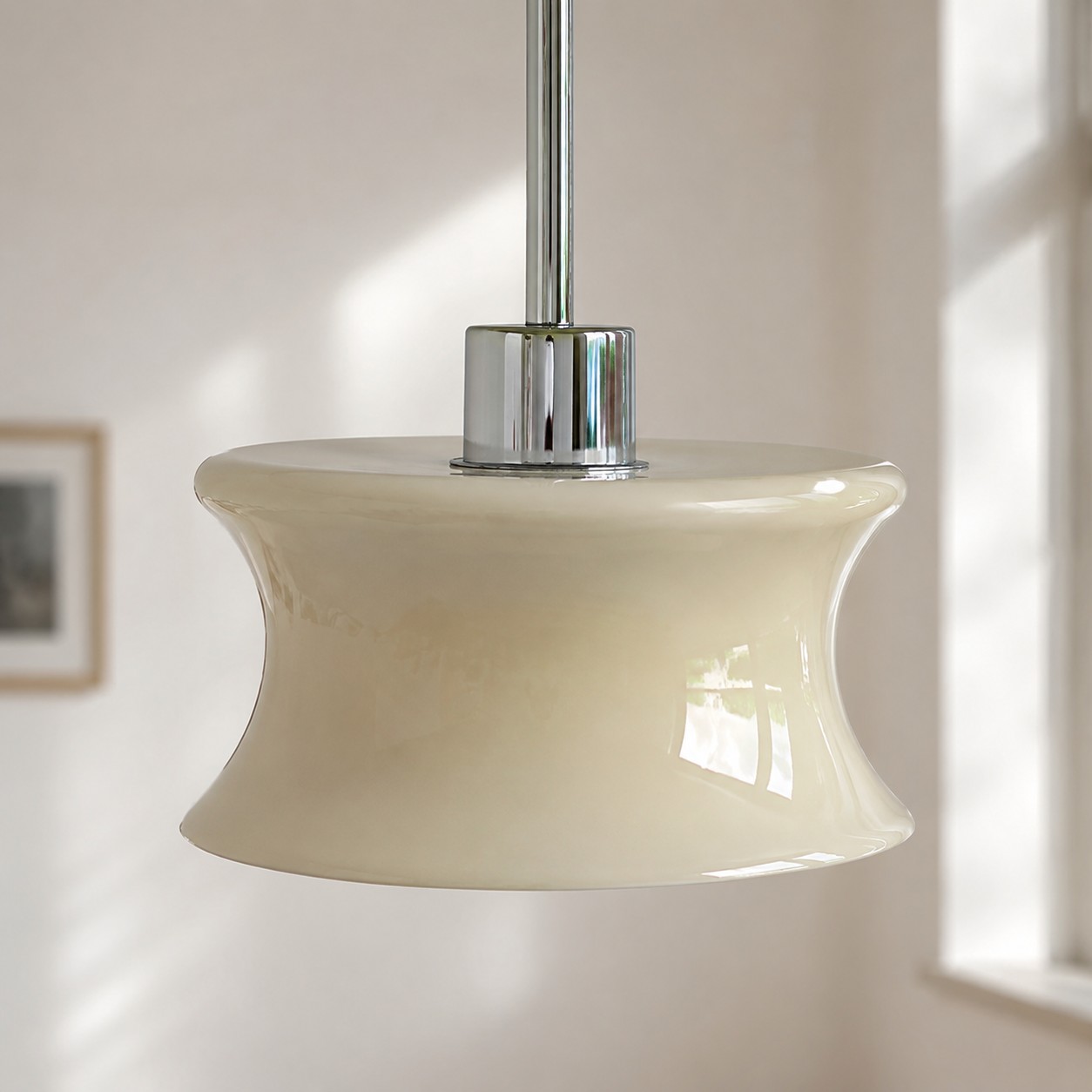 Close view of the glass shade rim and metal holder