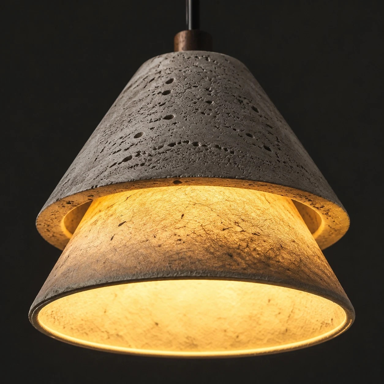 Close view of grey stone-textured shade