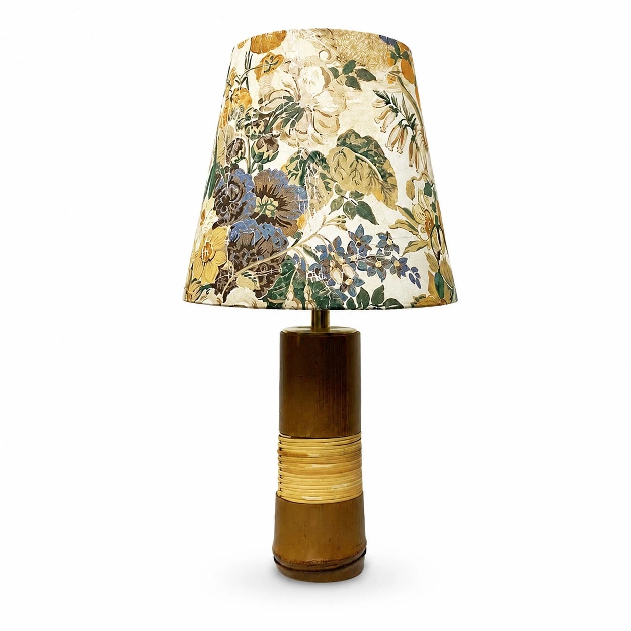 Bambusová stolní lampa s botanickým stínidlem slonovinové kosti