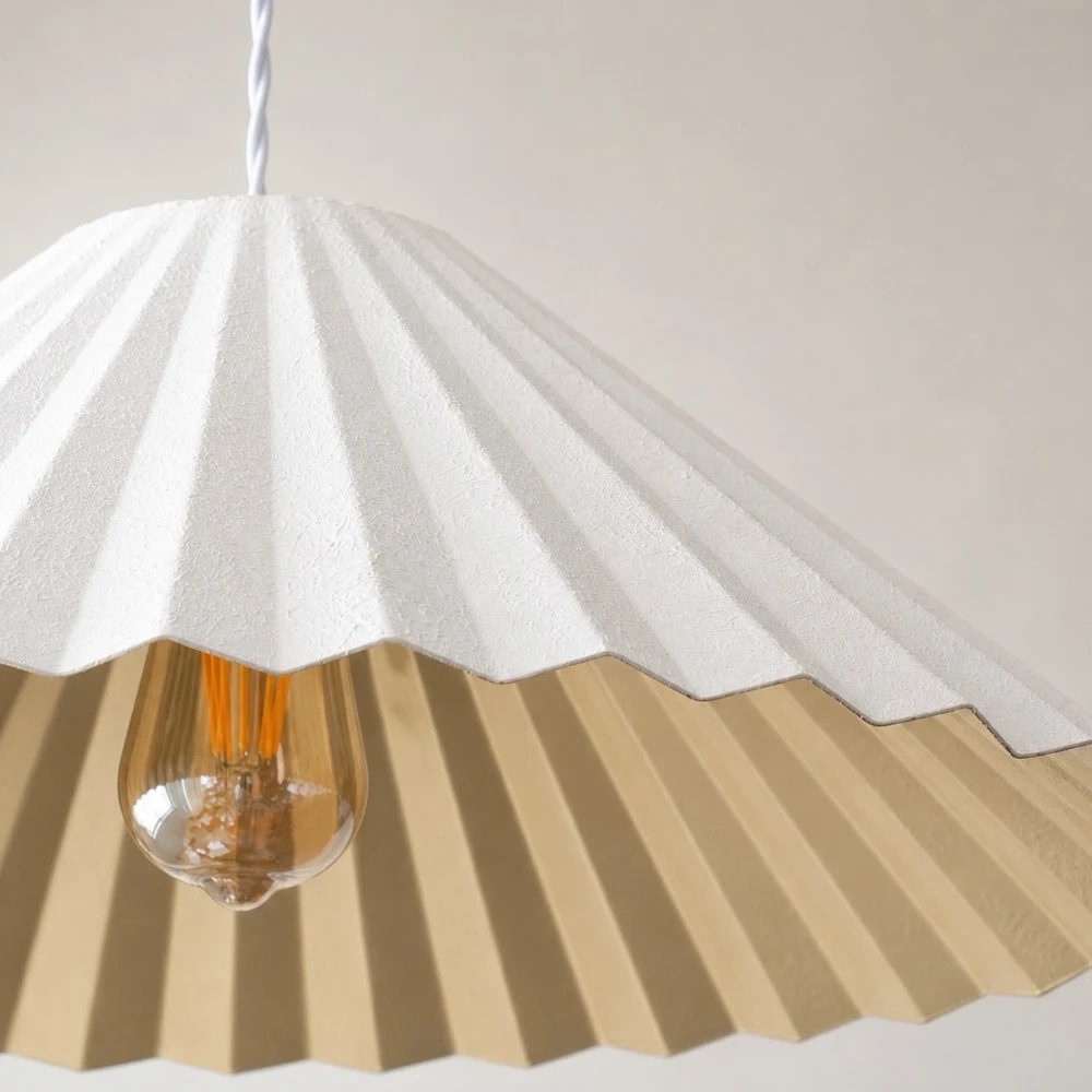 White pleated metal shade detail