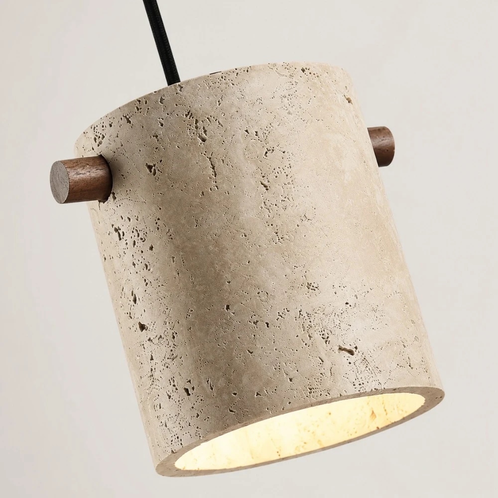 Wabi-Sabi Travertine Cylinder Pendant Light detail