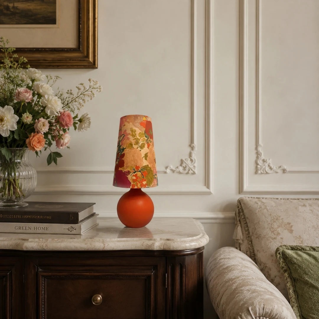 Oranžovo-modrá látková stolní lampa