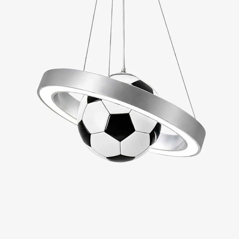 Lampadario a sospensione a forma di pallone da calcio in argento con finitura