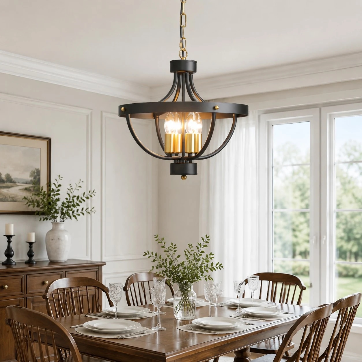 Vintage chandelier over a dining table