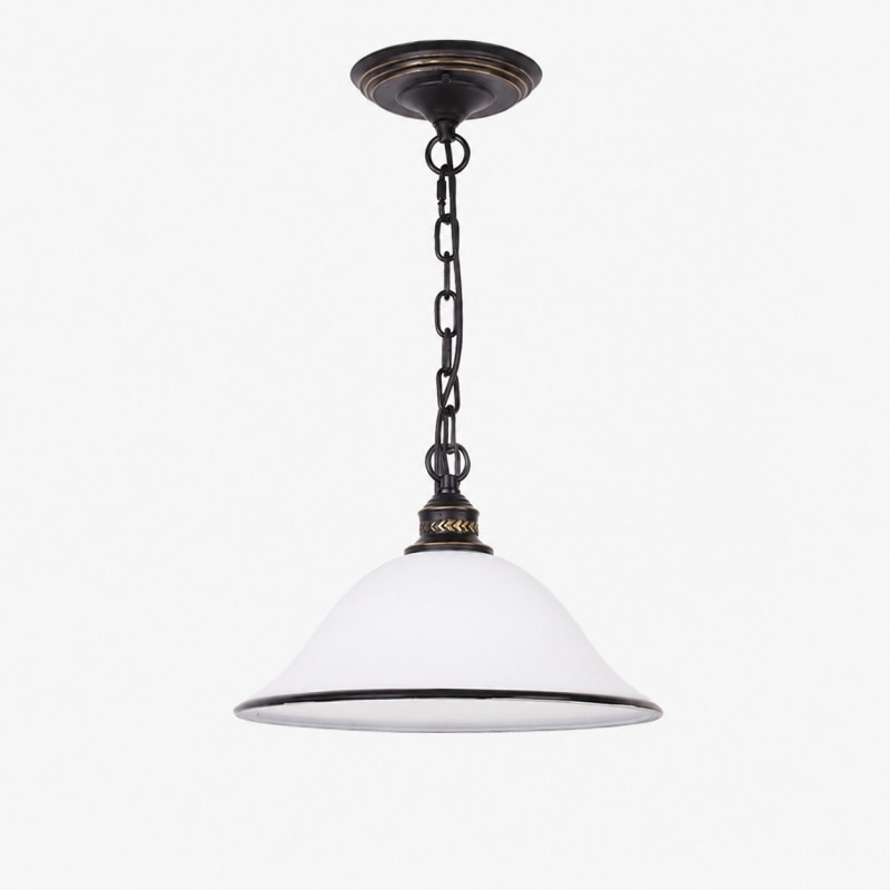 Vintage white enamel pendant light with antique dark chain