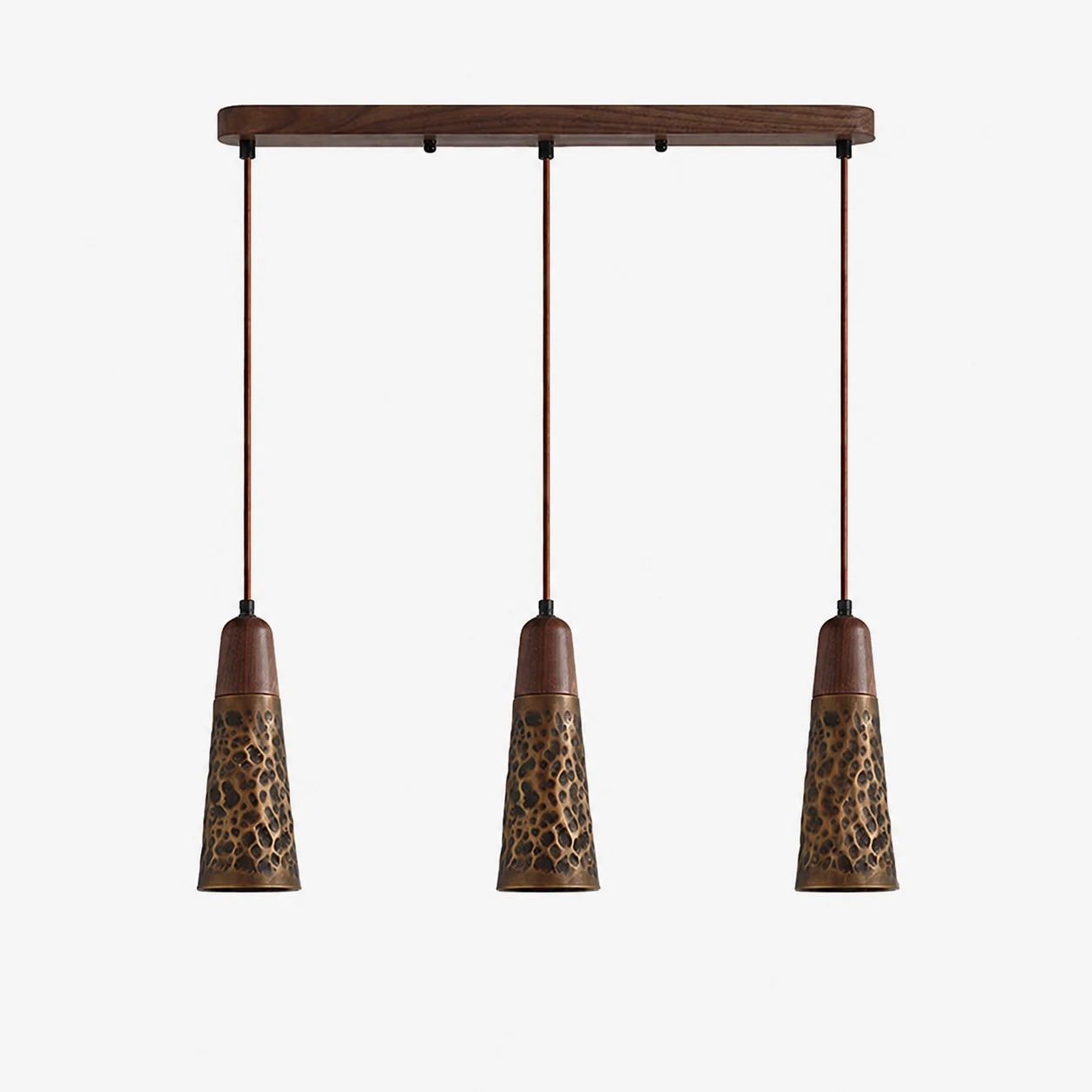 Style A Three-Light hammered copper pendant