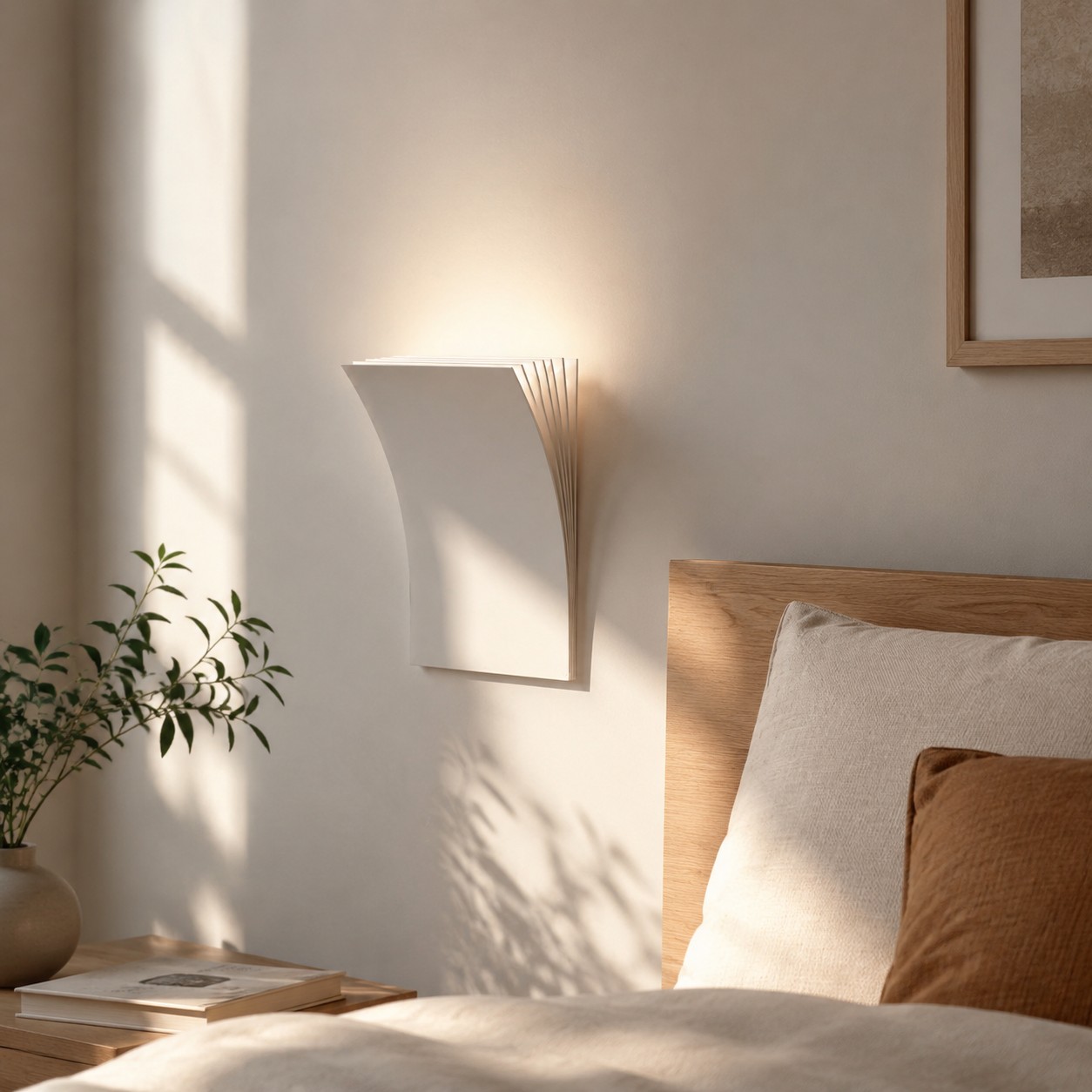 White wall sconce above a bedside
