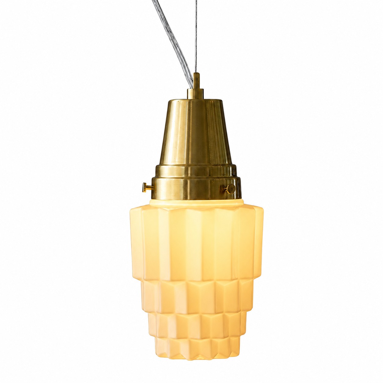 Milk glass and brass pendant light detail