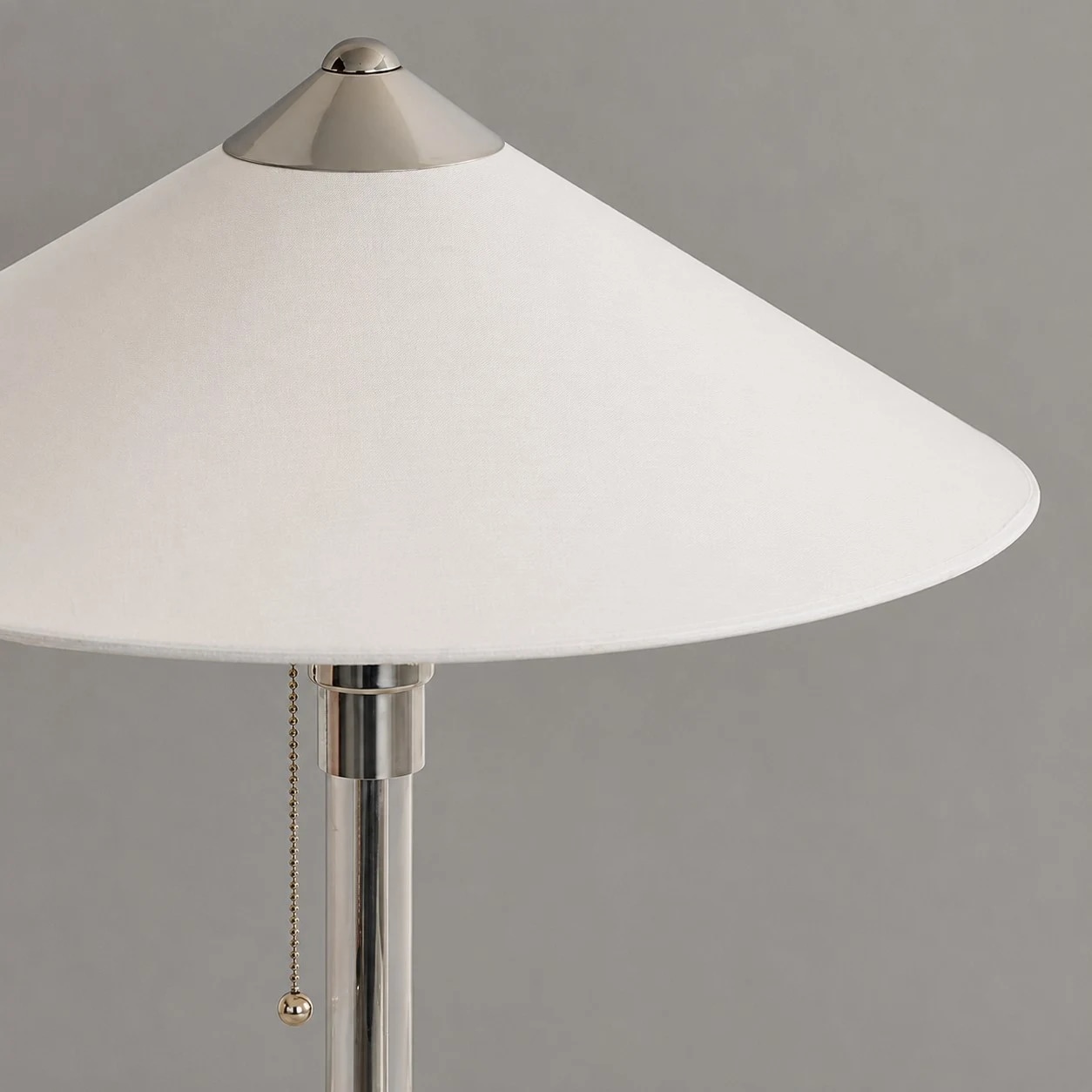 Fabric shade and pull chain detail
