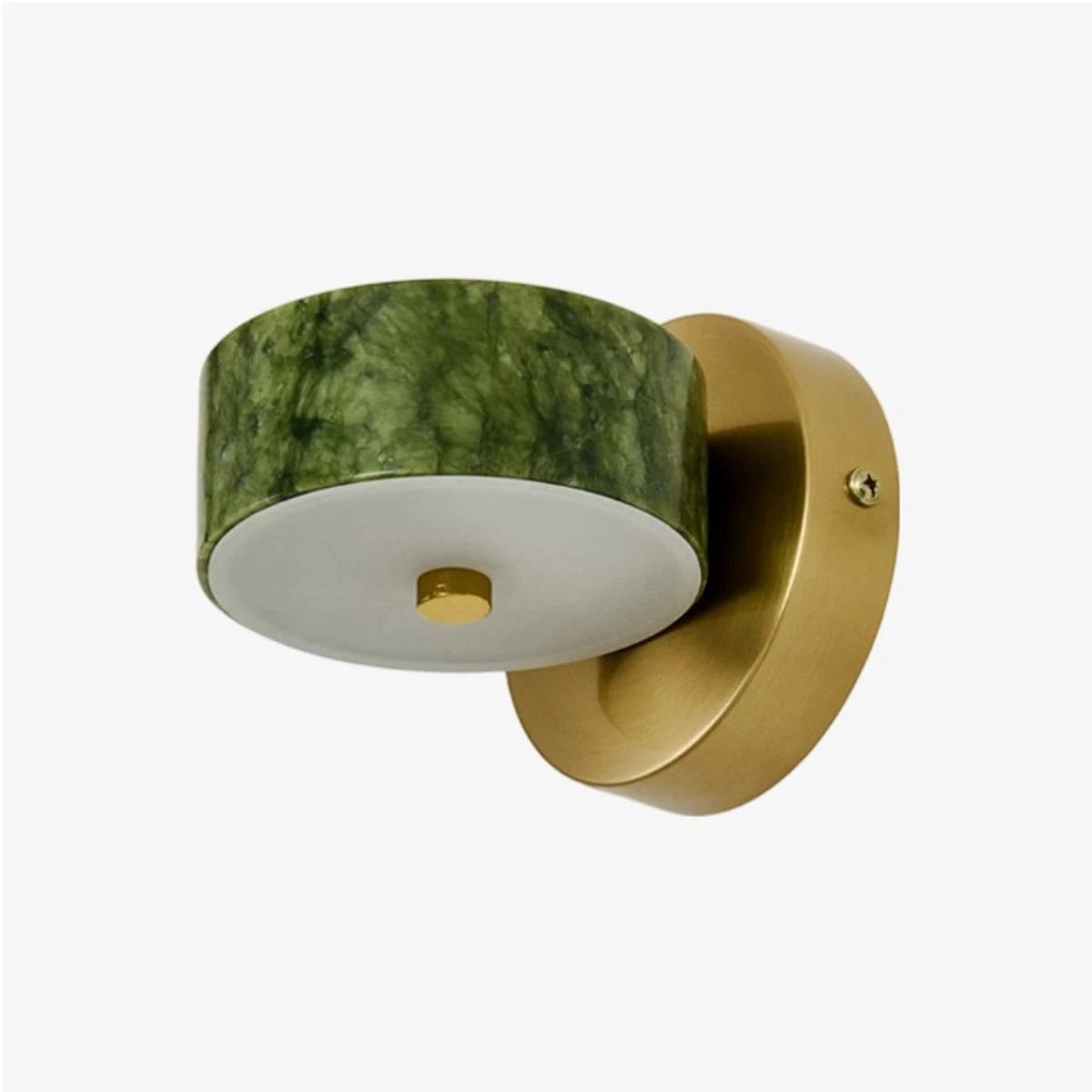 Style B short green jade wall lamp with round brass wall plate