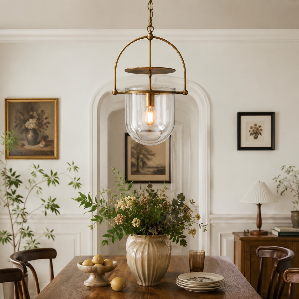 A warm vintage accent for dining, entry, and bedside settings