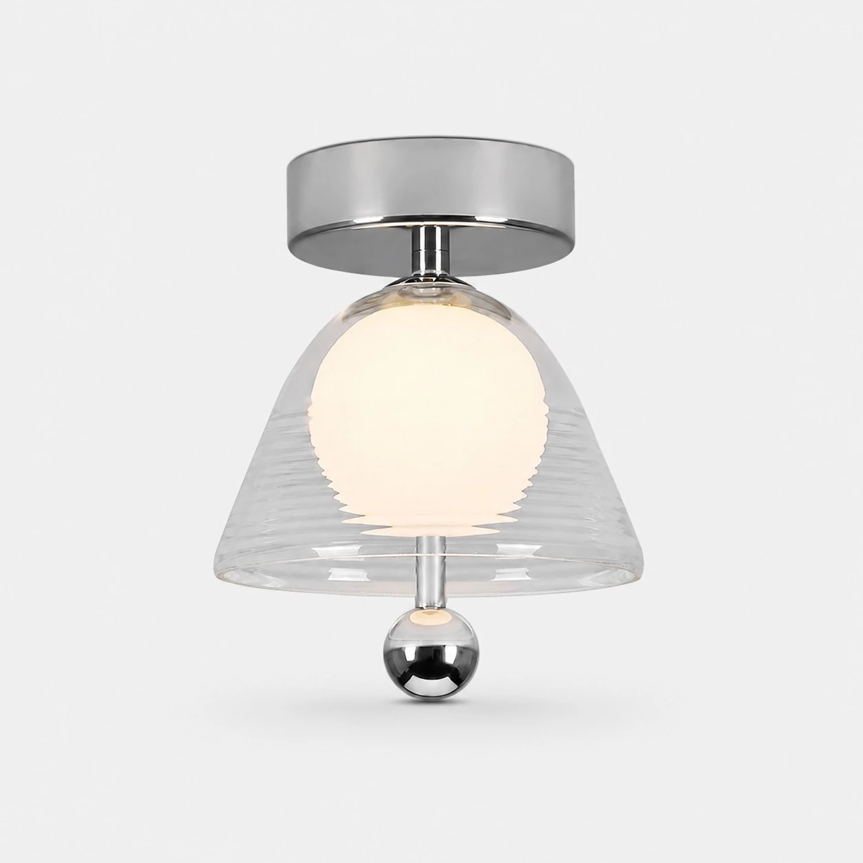 Ribbed Glass Semi-Flush Ceiling Light for Hallway and Entryway