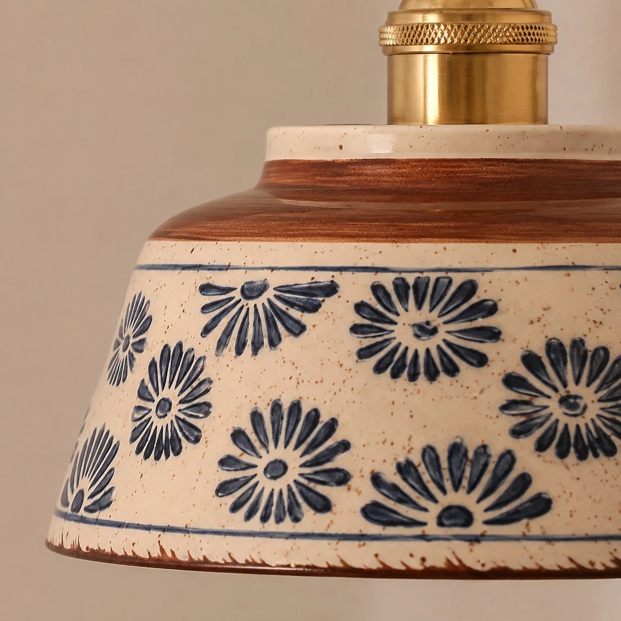 Vintage Blue Floral Ceramic Wall Sconce close-up