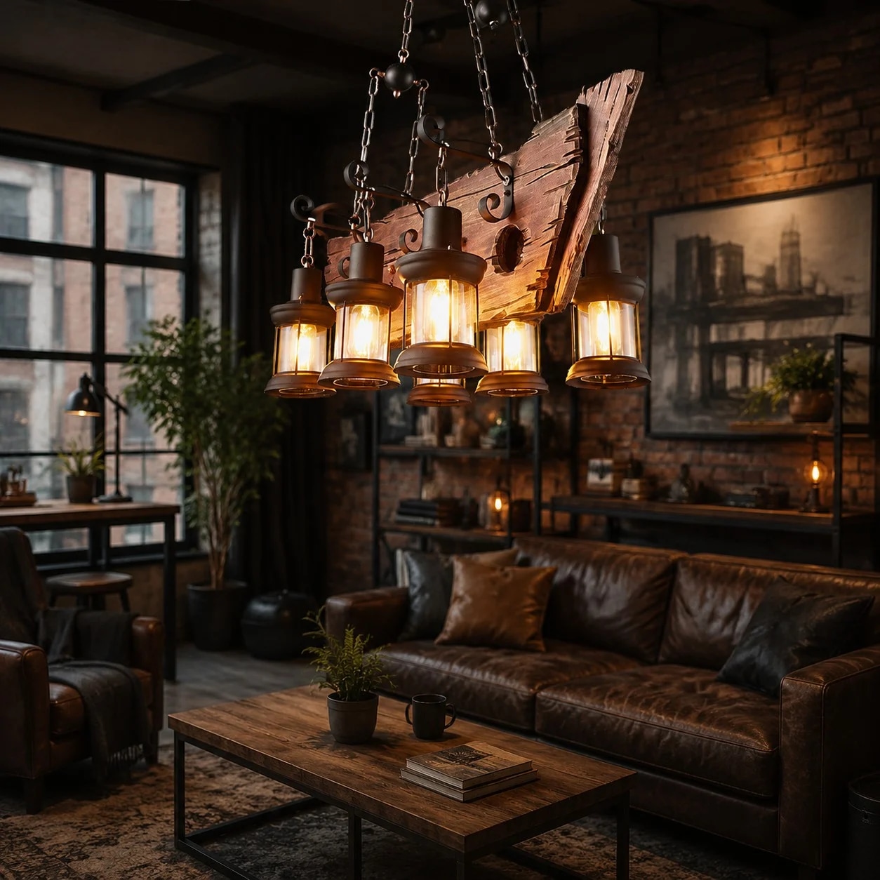 Rustic pendant light installed in a warm interior scene