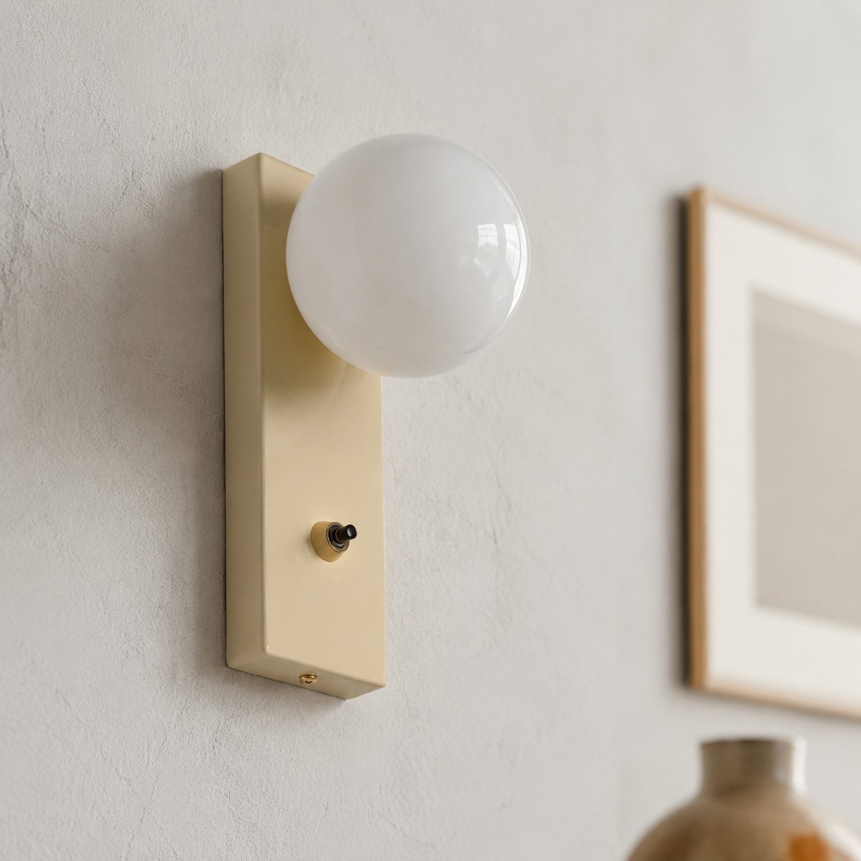 Retro Cream Glass Globe Wall Sconce for Bedrooms