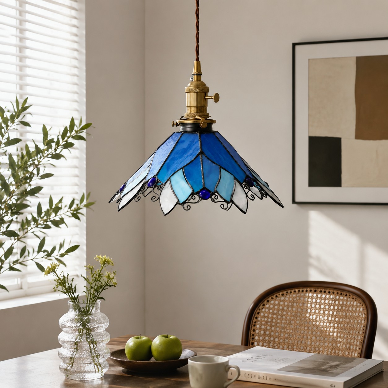 Handcrafted Stained Glass Pendant Light in room setting