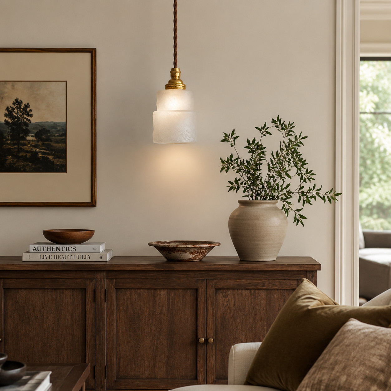 Japanese Vintage Frosted Glass Pendant Lamp