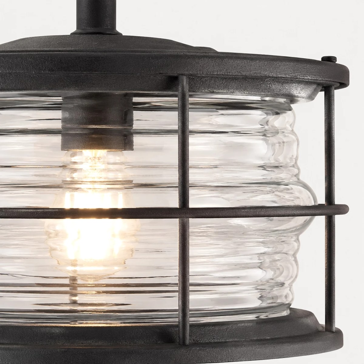 Glass shade and metal frame close-up