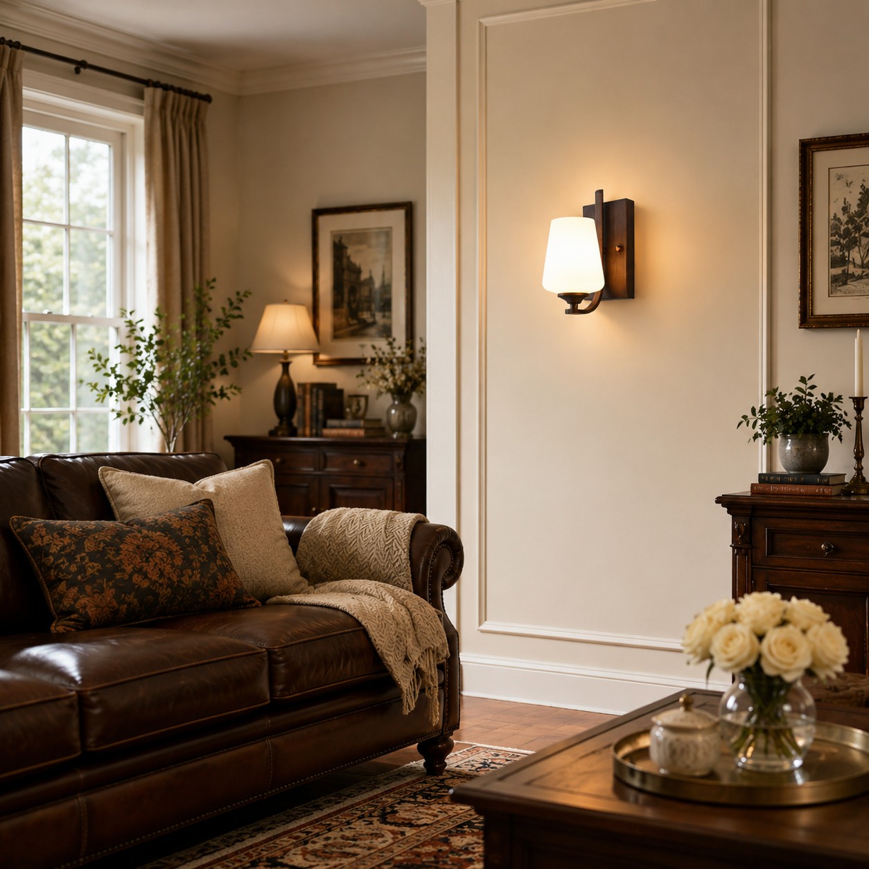 Wall sconce styled in a living room