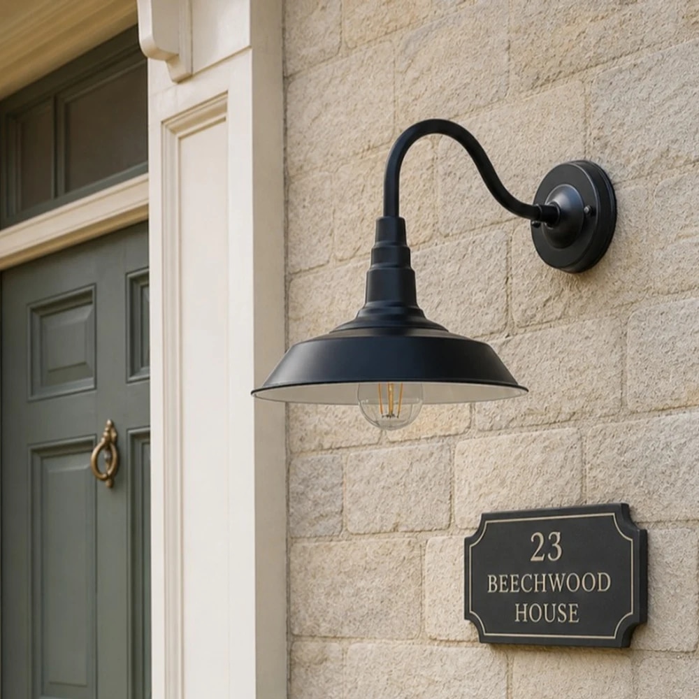 Solenvo wall lamp on a stone entry wall