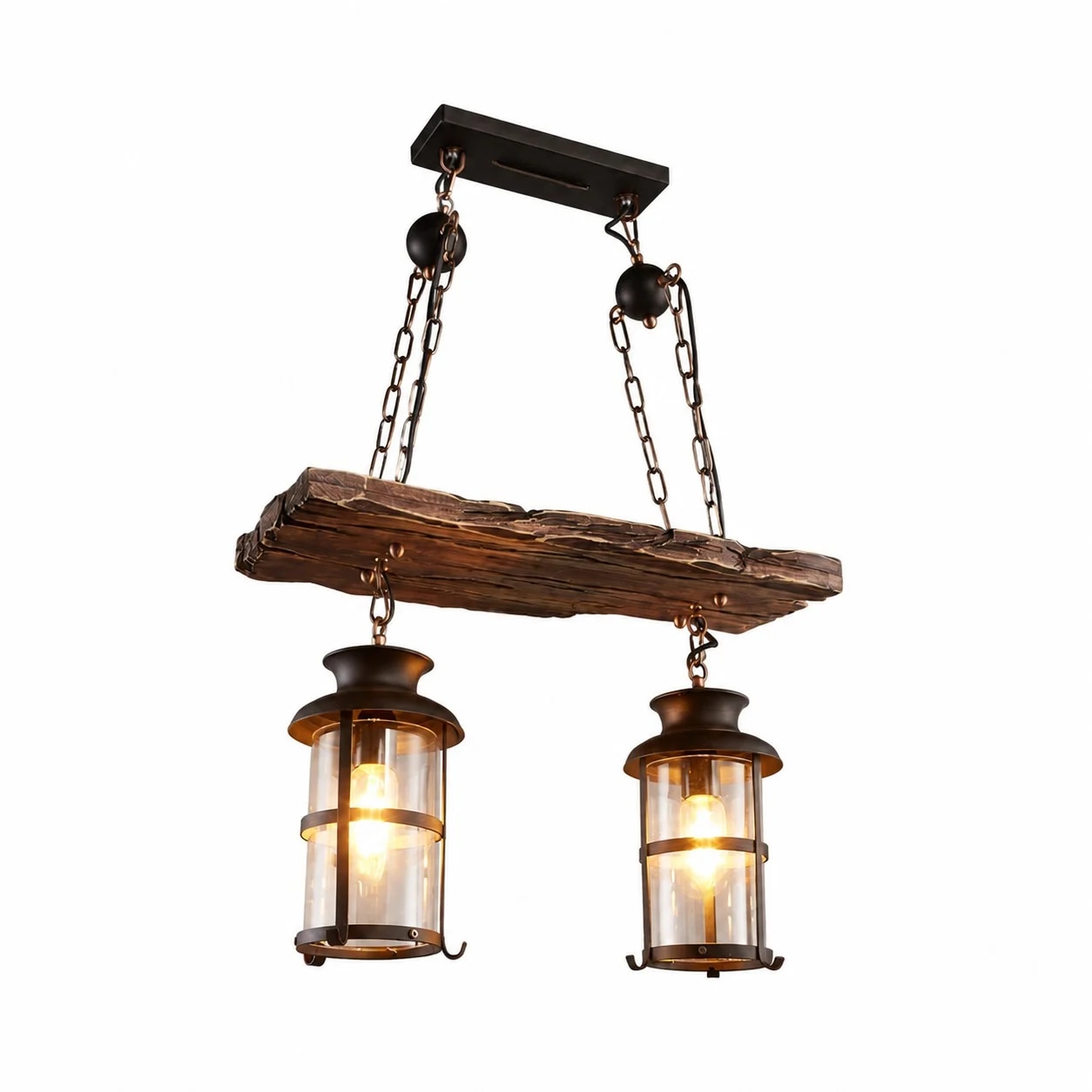 Flat beam multi light rustic pendant
