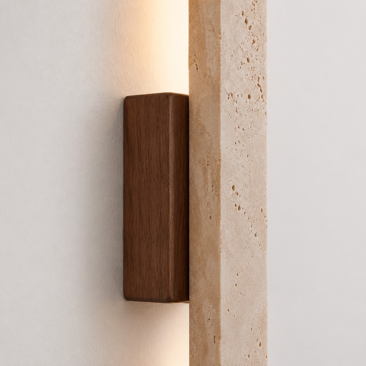 Linear Travertine And Wood LED Wall Light finish detail