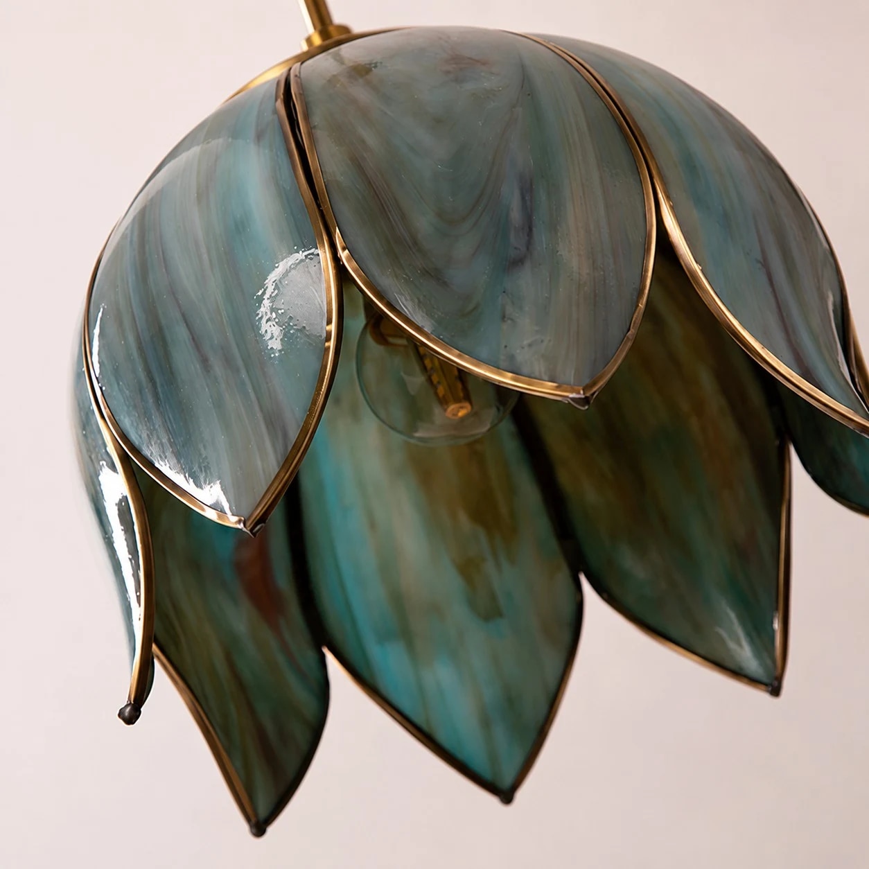 Iridescent lotus glass pendant petal detail