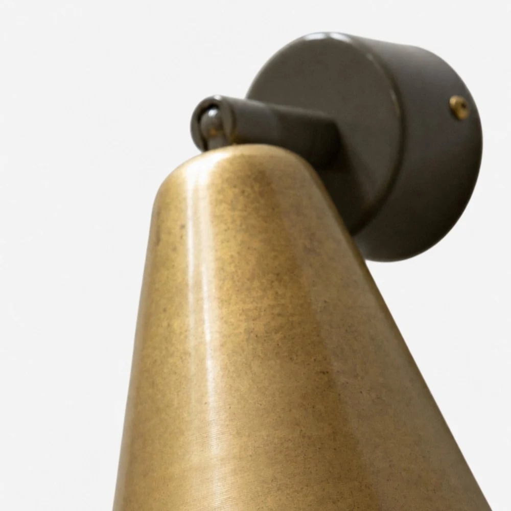 Brass cone wall lamp side detail