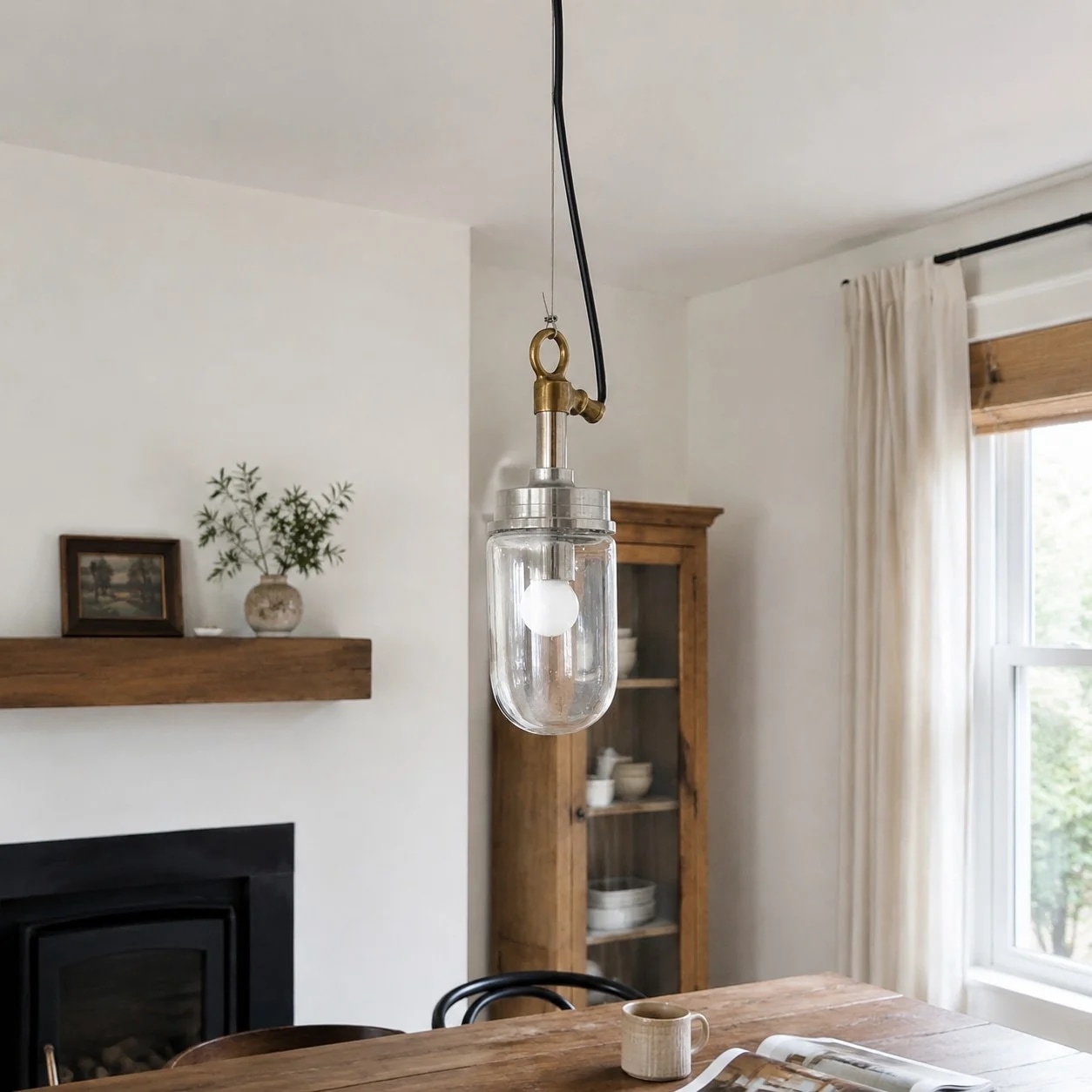 Pendant lamp styled in a dining room corner