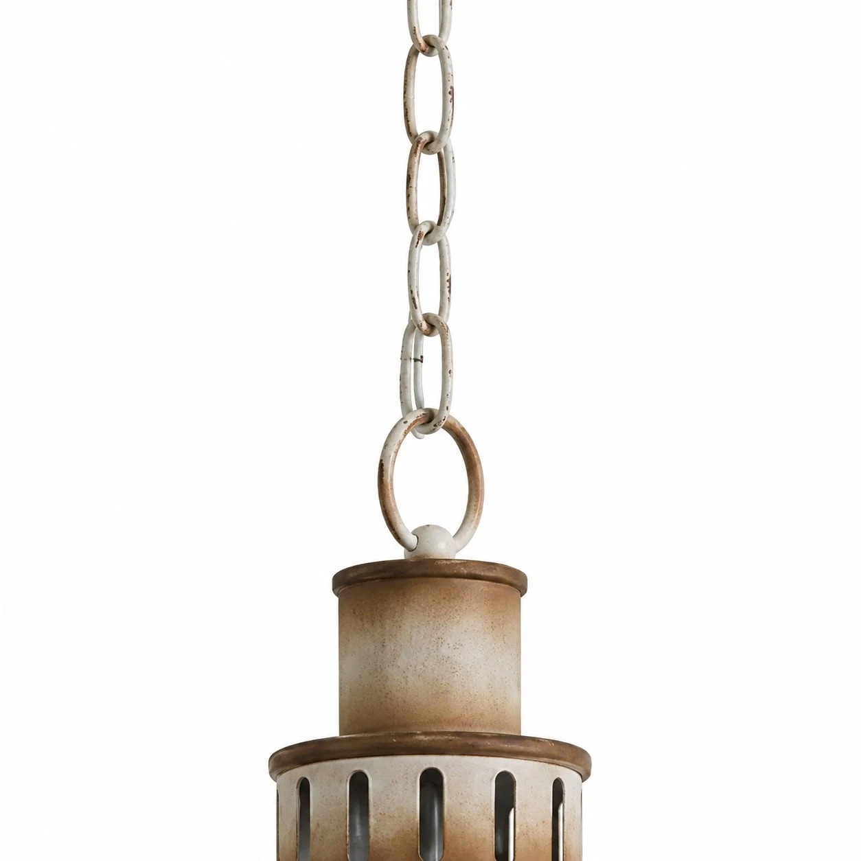 chain suspension and aged metal ceiling fitting detail