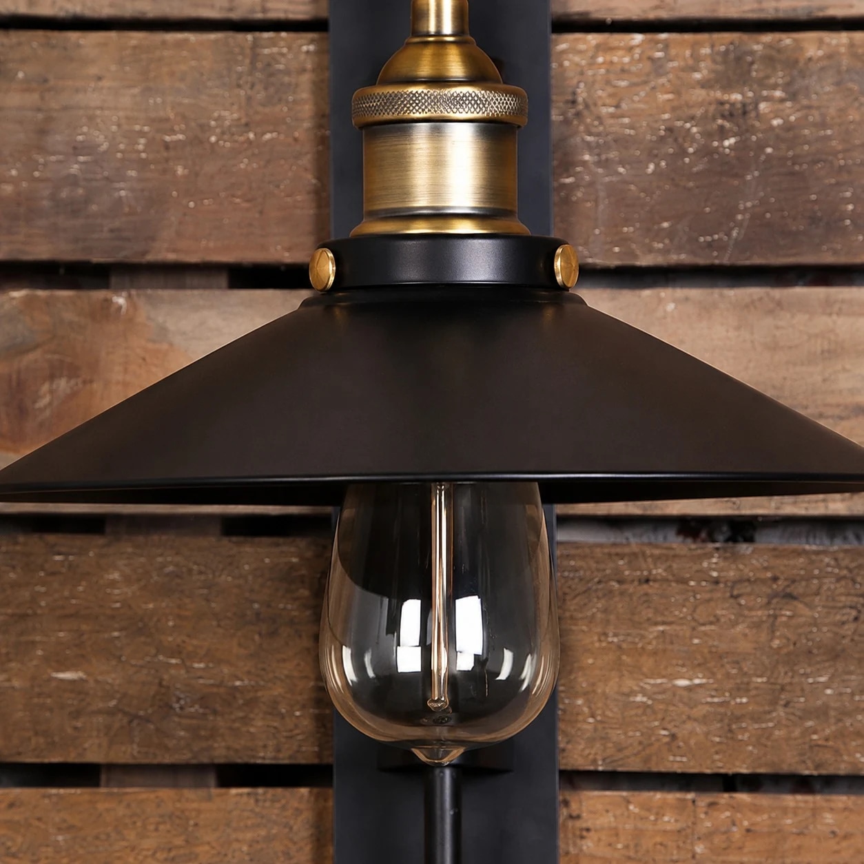 Dark bronze shade and exposed bulb detail