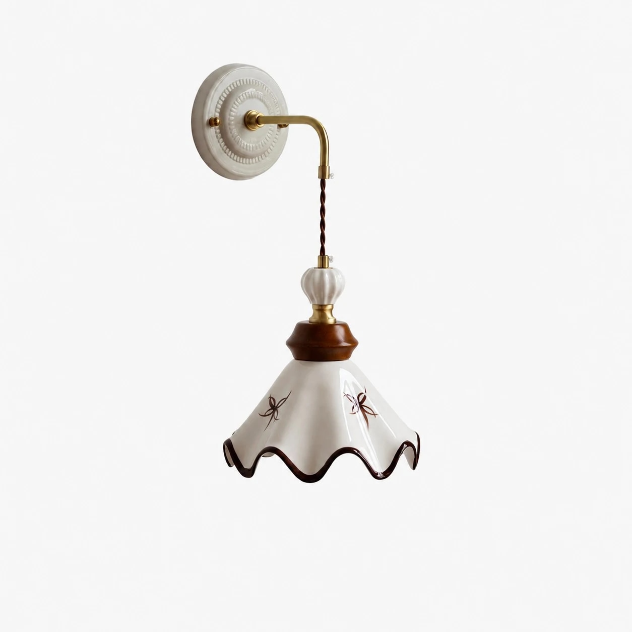 Full view of the hand painted ceramic wall lamp